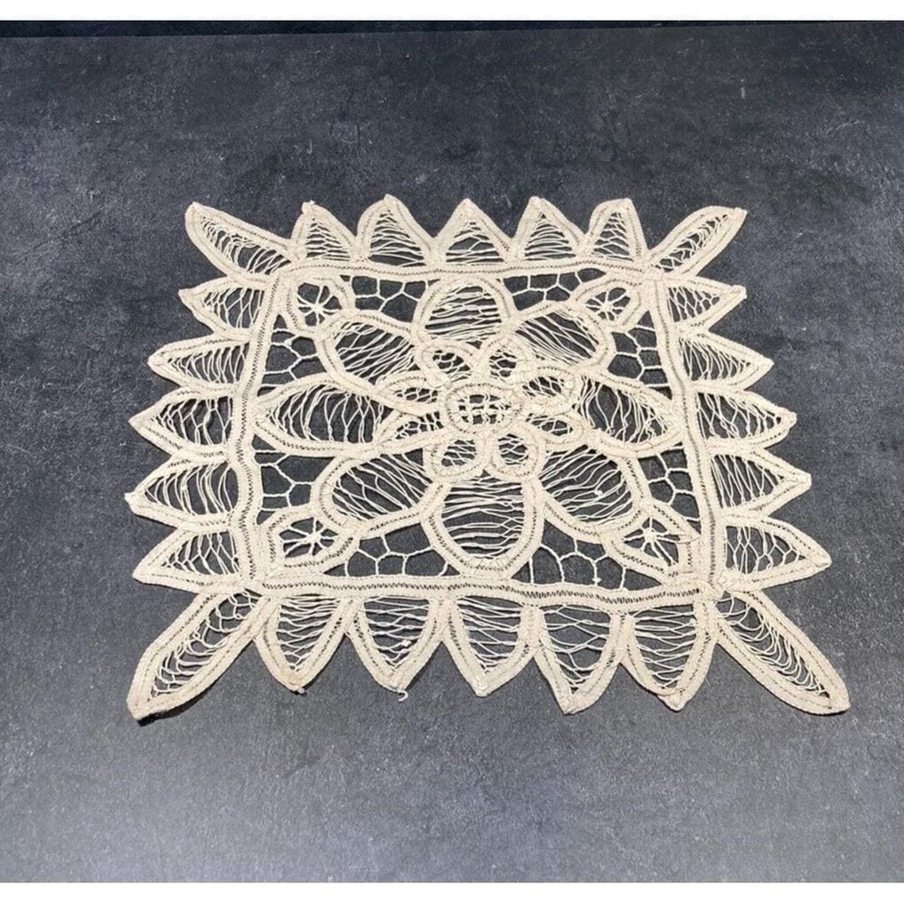 Vintage Thread Table Doily Square Cream Color 11" x 11"
